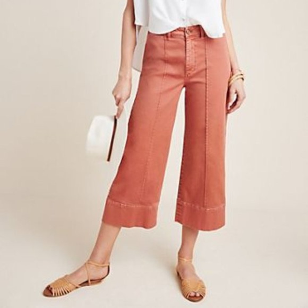 Anthropologie Pintucked Chino Wide Leg Crop Pants